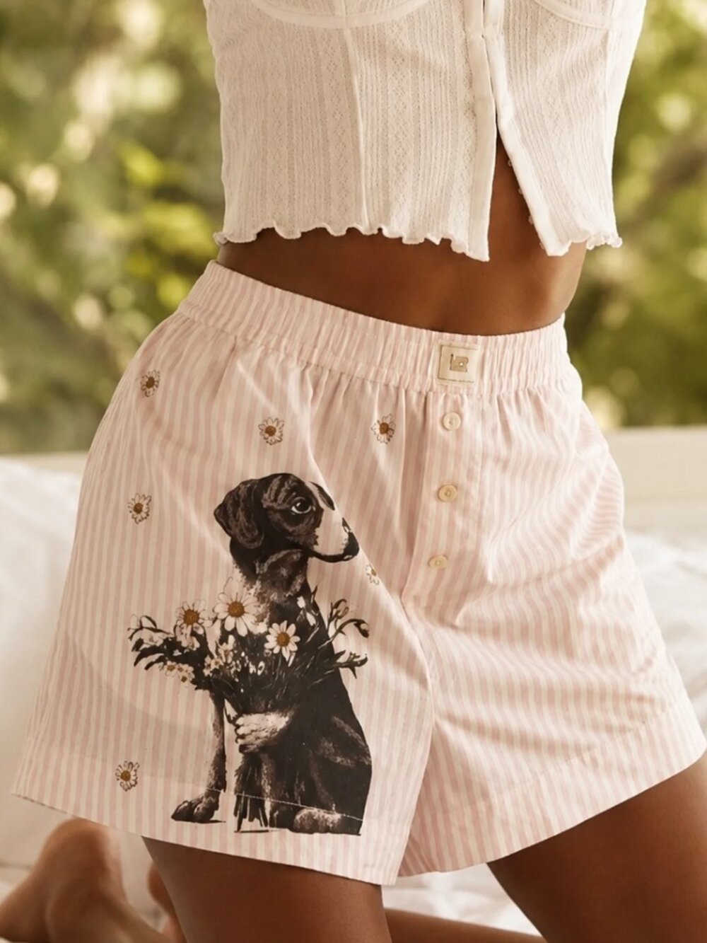ANTHROPOLOGIE The Wren Boxer Shorts, Dog Edition NWT Pink/Stripe Adorable! L XL